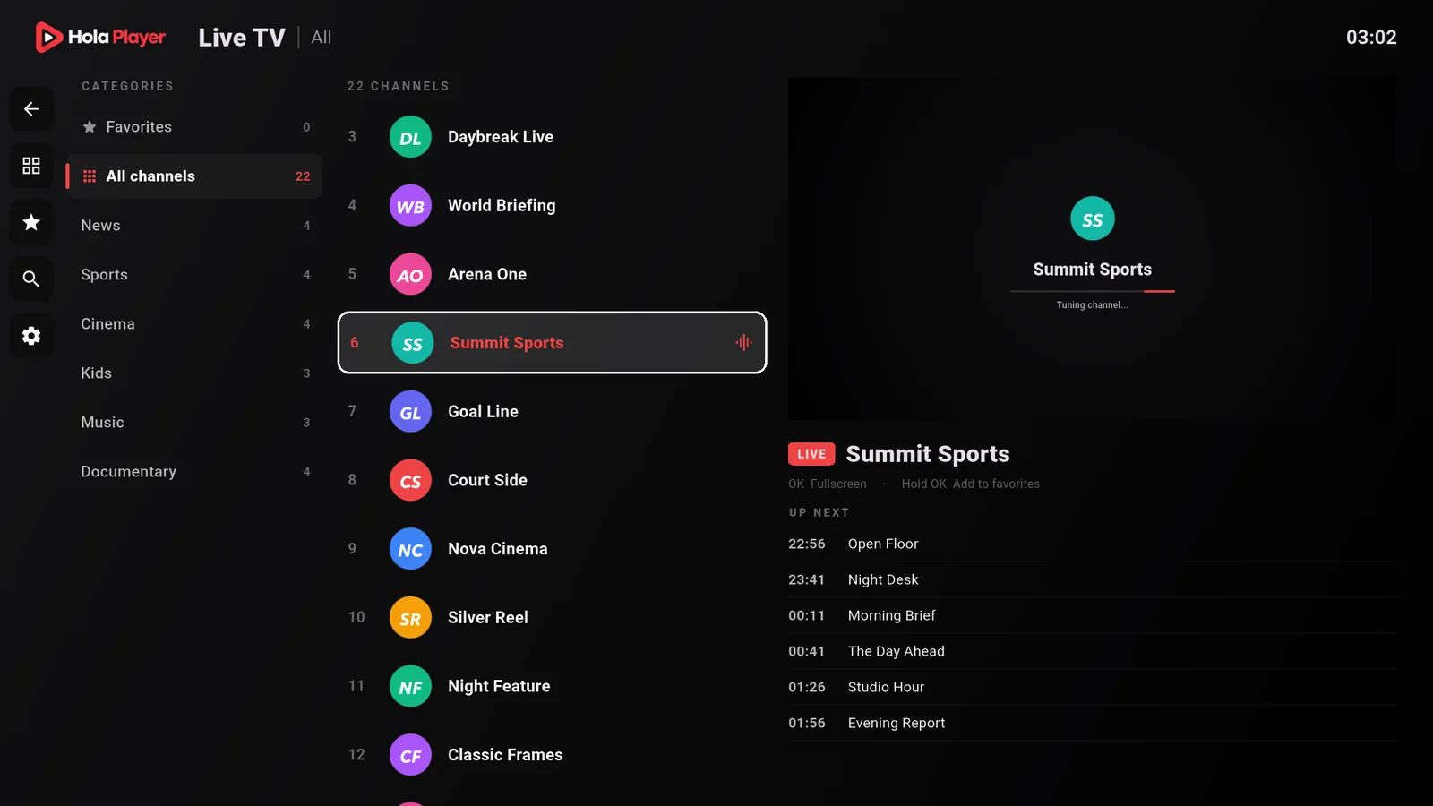 Live TV screen